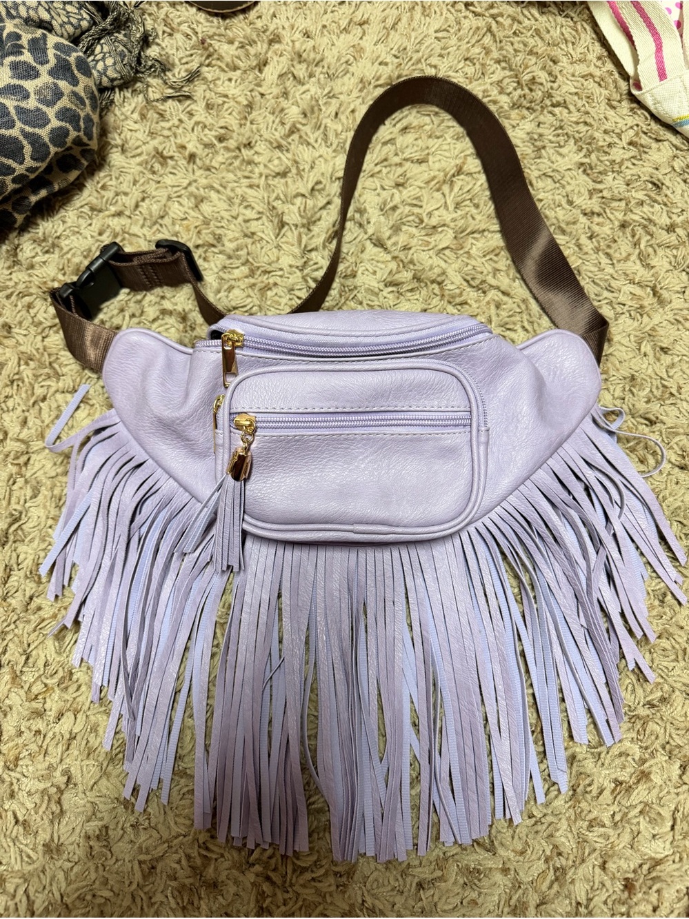 Fringed Lavender Waist Bag - Stylish Crossbody Fanny Pack
